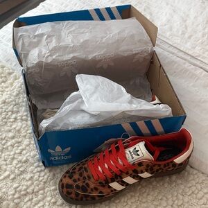 Adidas Leopard Print Sneakers with Red Accents